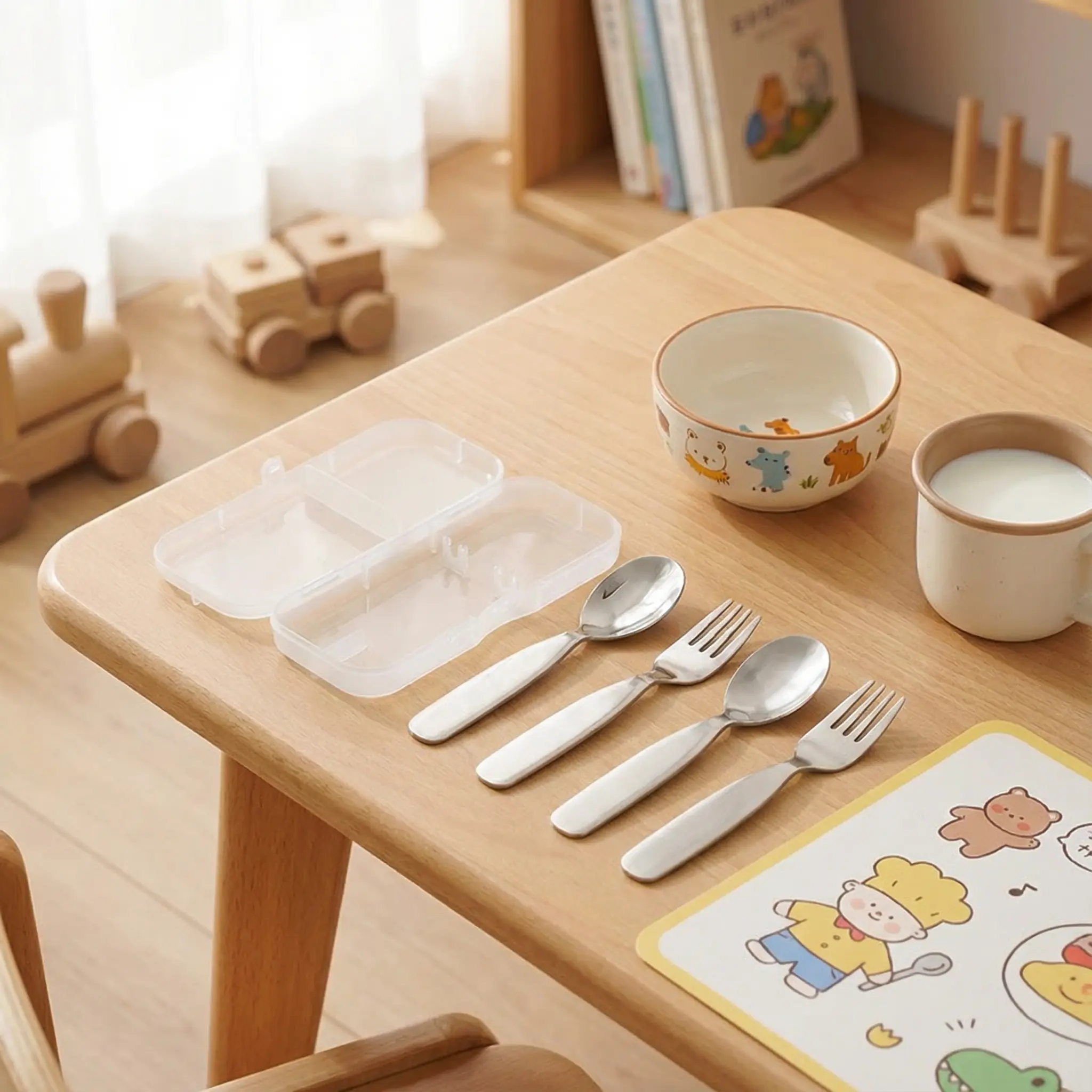 Toddlers' Stainless Steel Cutlery Utensil Sets - 2-Piece Durable Utensils Tableware for Meal Time, Set Includes Spoons and Forks