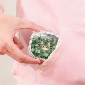 Green Floral Tabby Cat Print Retainer Box Popular Denture Storage Box All Scenes Universal Orthodontic Retainer Case Large Capacity Moisture Proof Drop Proof Storage Box