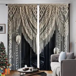 Boho Style Feather Pattern Curtain, 2 Counts Modern Home Decorative Door Curtain, Home Decor for Living Room Bedroom, Room Decor, Home Accessories