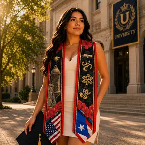 Puerto Rico American Flag Graduation Sash 2026 for Puerto Rican Graduates V Shape National Country Flag Stole Class of 2026