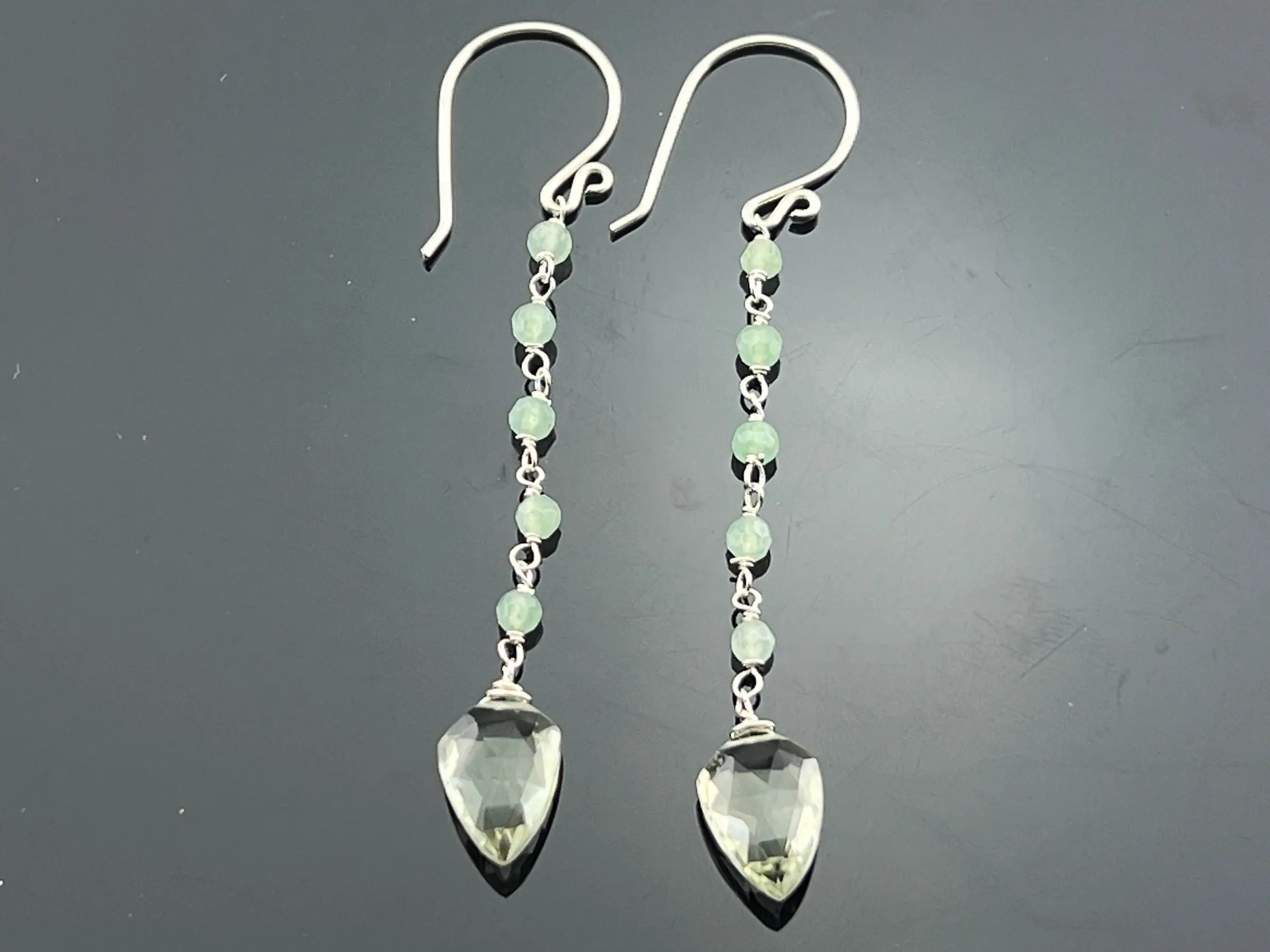 Green Amethyst & Amazonite Dangle Earrings • 925 Sterling Silver • Genuine Gemstone Jewelry