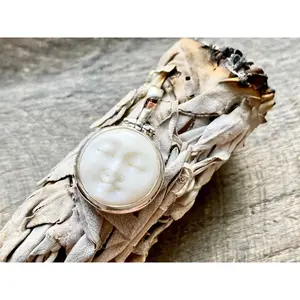 Hand Carved Goddess Moon Face (Tiny) 925 Silver Handmade Pendant - Crystal Healing Pendant