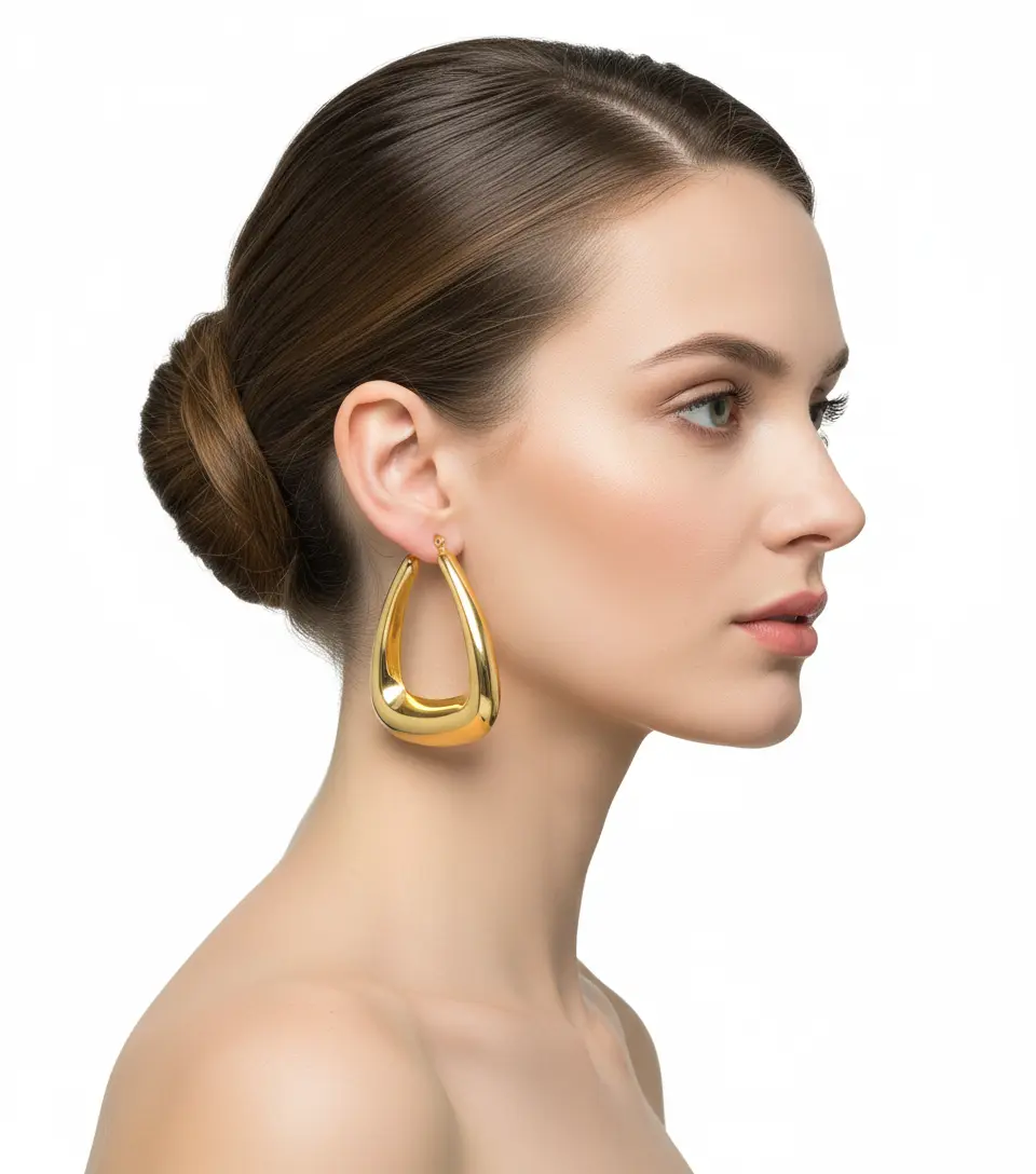 BA Unique Fashion 316L Stainless Steel Chunky Bold Thick Triangle Hoop Hypoallergenic Waterproof Earrings for Women