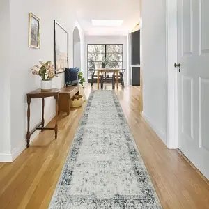 12ft Runners for Hallways, Washable Long Kitchen Runner Rug Non-Slip, Soft Distressed Indoor Floor Throw Carpet for Entryway Farmhouse Living Room Office Foyer, Grey