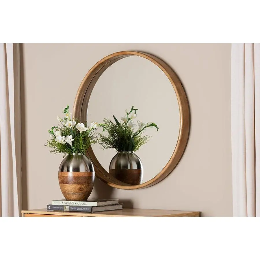 Baxton Studio Tazara Japandi Natural Round Accent Wall Mirror