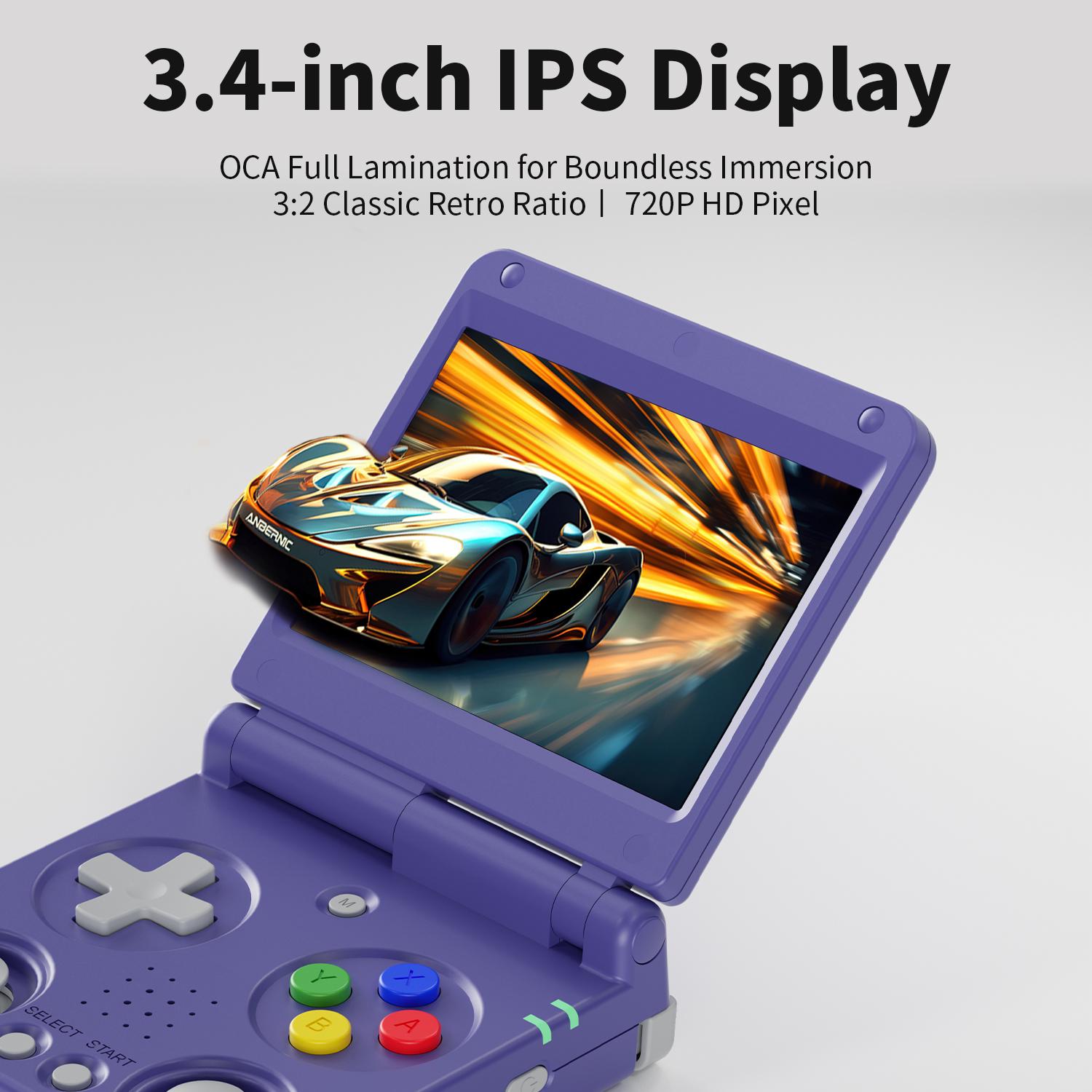 ANBERNIC RG34XXSP Retro Handheld Game Console 3.4" IPS Screen Flip Design  Linux System, Battery 3300mAh H700 Chip WiFi & HDMI Output, 64G TF Card With 4000+ Games, Back School Gifts