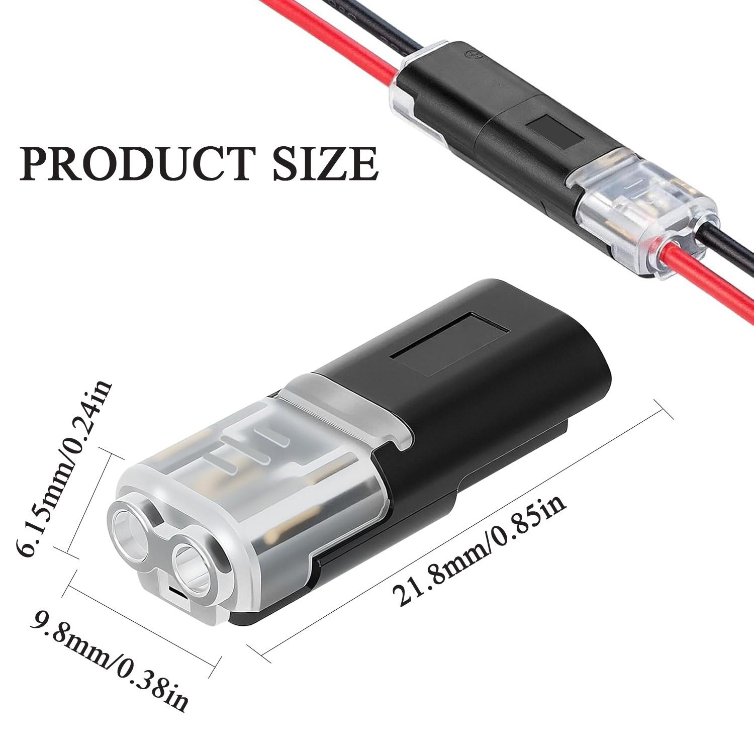 Double-Wire Plug-in Connector, Pluggable 2 Pin 2 Way Led Strip Lights Connectors Low Voltage Wire Connector with Locking Buckle, Fast Connect Plugs Led Connectors for Strip Lights