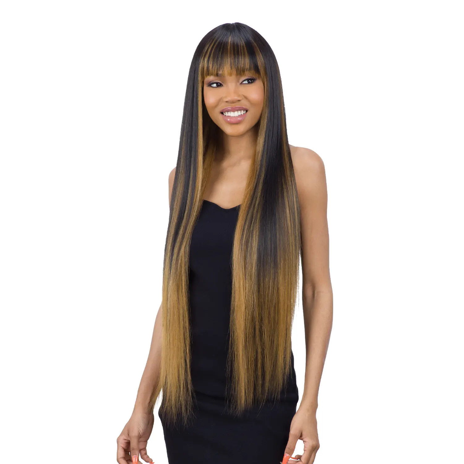 Mayde Beauty Axis Synthetic Full Machine Wig - Sleek China Bang, Straight Hair, Synthetic Fiber, Compatible with Wig Stand, Straight Hair Wig