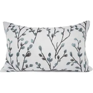 Classical Embroidery Jacquard Farmhouse Oblong Rectangle Chenille Teal Leaf Decorative Throw Pillow Case,12x20 inch