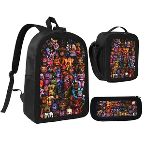 Horror Five Nights At Game Freddy'S Backpack Cute School Backpack Cartoon Back Pack School Book Bag Lightweight Schoolbag With Lunch Bag Box And Pencil Case For Boys Girls Gifts-B