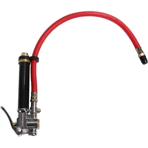 Bayonet Style Inflator Gauge, Tire Inflator Chuck, Straight-On Chuck, 20" Red Hos, 10-130psi/kpa