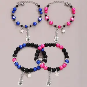 4pcs/set Matching Bracelet for Couple Guitar Star Crown Bracelet Heart Stone Match Bracelets Friendship Relationship Distance Promise Bracelet Bff Jewelry Gifts