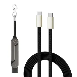 240W SuperCharge 2-in-1 Detachable Charging Cable, 360° Rotating Invisible Stand, Zinc Alloy & Silicone Type-C Cable, Compatible with Apple & Samsung Devices, Ideal for Gaming, Office and Car Use
