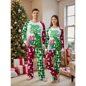 Adult Christmas pajama set for men and women, 2-piece set of top, pants, home wear and casual pajamas