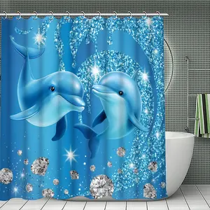 1PC Playful Dolphins Ocean Style with Glitter Waves and Diamond Design, Bathroom Decor with Blue and Silver Accents, Suitable for Holiday Home Accessories, Christmas Decoration