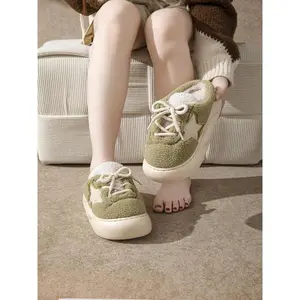 Women's Cute Star Design Plush House Slippers, Casual Soft Comfortable Home Slippers, Warm Slippers for Indoor & Outdoor Use for Fall & Winter