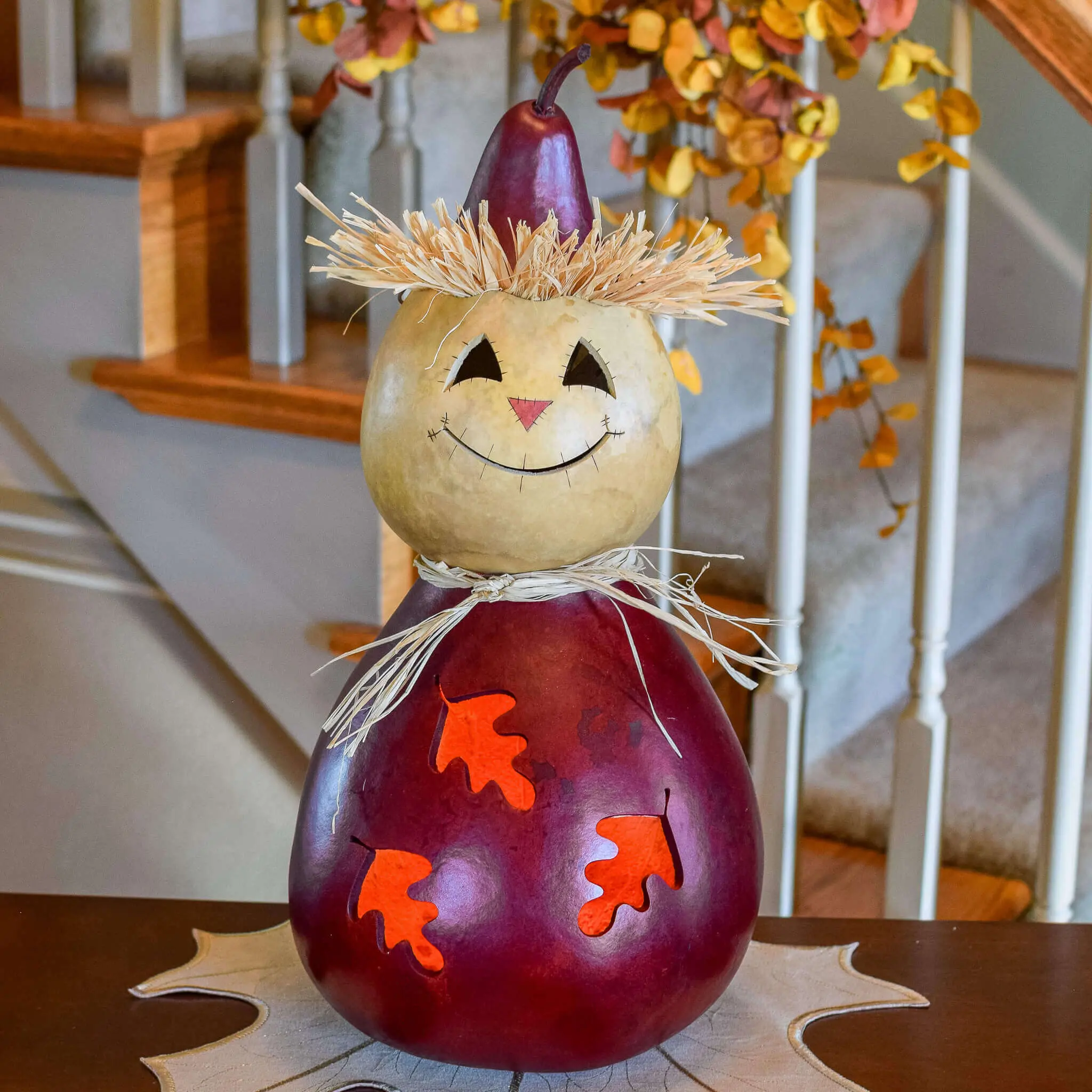 Hand-Crafted Scarecrow Gourd Luminary - Warehime Extra Large Lit