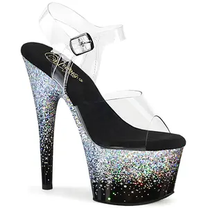 7 Inch Heel ADORE-708SS Clear Silver Glitter