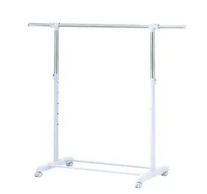 Adjustable Rolling Garment Rack Metal Chrome, White, 84 - 121W x 44D x 123.5 - 163H cm Accessories Laundry