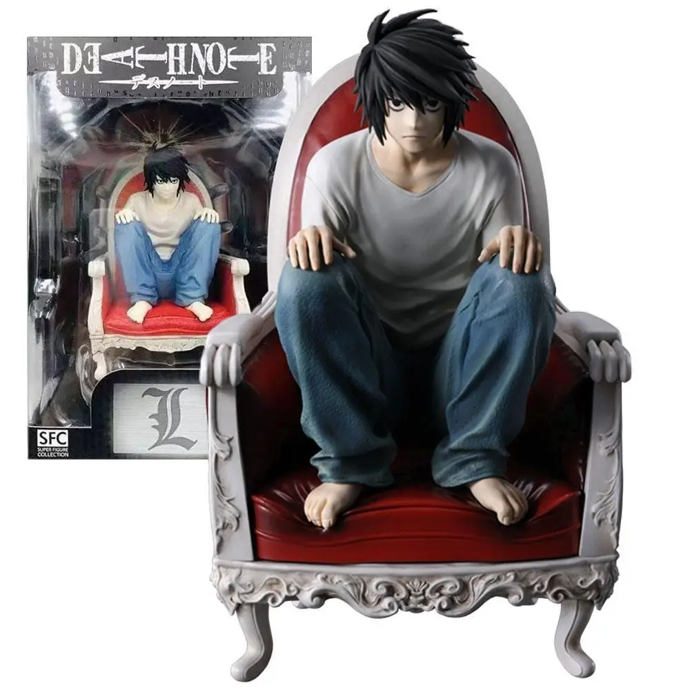 18CM Death Note L Lawliet PVC Craft Figurine, Chair Sitting Position Anime Desktop Ornament, Stress Relief Toy for Collection & Gifting
