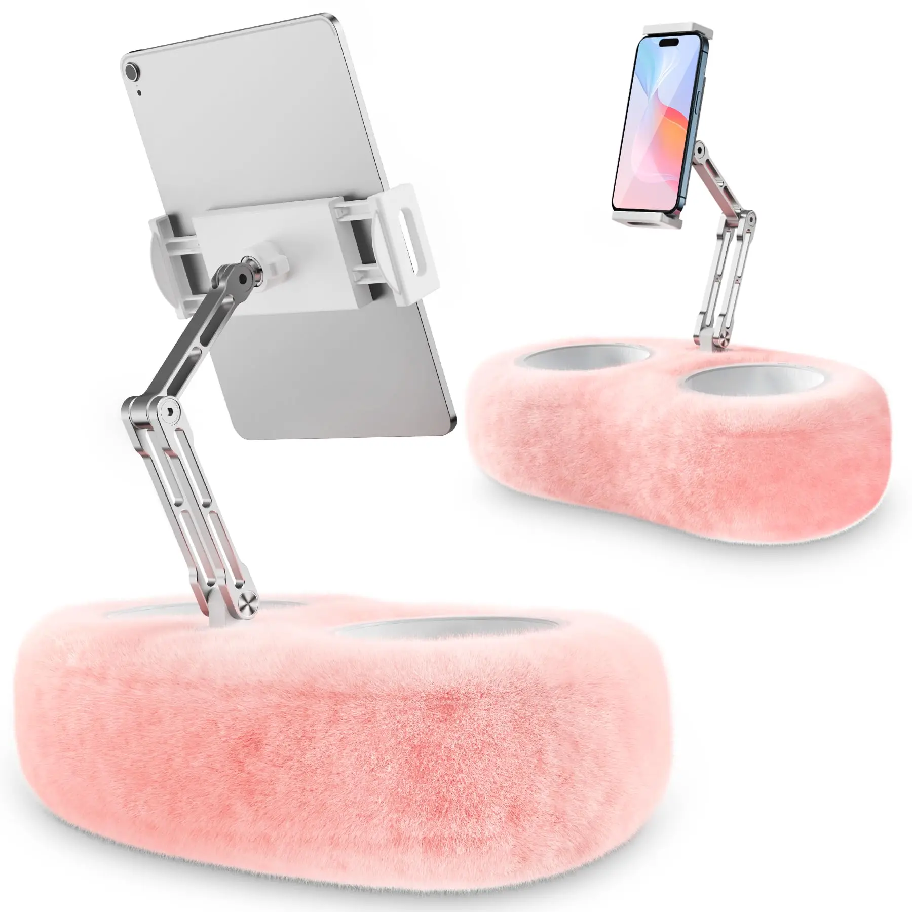 Tablet Pillow Stand Holder with 2 Snack Bowls Compatible with 4.7"-12.9" Kindle, iPad, Smartphone, Tablet, 360° Rotating Phone Holder for Bed, Tablet Mount, Soft Plush Fabric, Detachable Bowl, Reading and Relaxation on Bed, Multifunctional Stand