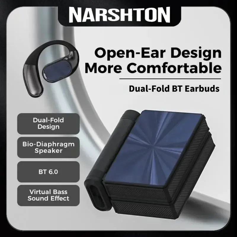 Dual Fold Earbuds Wireless Headphones Bluetooth 6.0 - Black Dynamic Driver Audio, Dual-Fold Wearable Tech, Noise-Cancellation Mic, 100H Battery, Touch Control, Water Resistant, Gym Use, Charging Option, 90Hz Streaming Audio, Gifts for Men