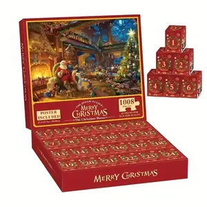 1008 Piece Giant Christmas Countdown Puzzle, Santa Claus, Elves, Gingerbread House, Nativity Scene, Family Gathering Activity, Jigsaw Puzzles