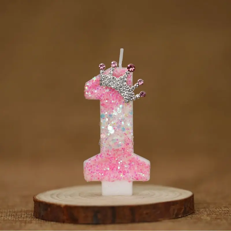 1pc Shiny 3D Number 4 Birthday Candle with Pink Crown and Rhinestone Accents - Cake Decoration Candle for Princess-Themed Parties and Anniversary Celebrations, Birthday Cake Candles