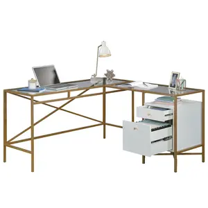 Harper Heights Modern L-Shaped Desk with Spacious Glass Top & Metal Frame - for Home Office Study or Gaming