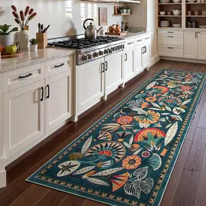 Retro Tropical Floral Print Long Area Vintage Runner Rug Carpet, Stylish Luxurious Washable Non-Slip Plush Mat for Home Decor, Ideal for Bedroom Living Room Hallway and Kitchen