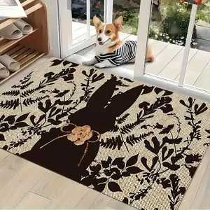 2D Flannel 1pc 1pc Bunny Silhouette Welcome Doormat Suitable for Bedroom Living Room, Non-Slip Flannel with Bunny & Vine Print, Machine Washable Soft Suitable for Easter Gifts, Indoor Entryway Mat for Home Decor (No Revision Notes)