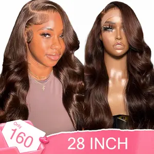 eullair #4 Brown 13*6 Lace Frontal Wig Body Wave Human Hair Transparent HD Lace