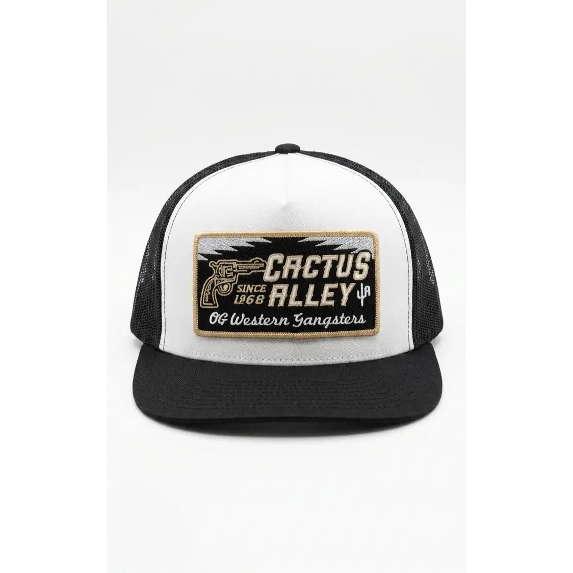 Cactus Alley OG Western Gangsters Trucker Hat - Black & White Mesh Design with Brand Patch