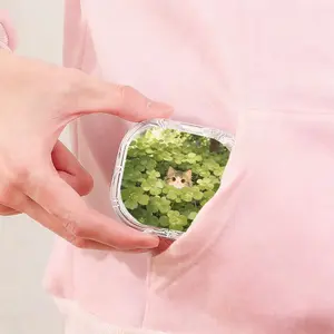 Green Clover Tabby Cat Print Retainer Box Healing Style Denture Storage Box Adult Kids Universal Orthodontic Retainer Case Lightweight Portable Invisible Aligner Box