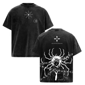 Phantom Troupe Chrollo Lucilfe HxH Anime Double Printed Vintage Washed Tee Unisex Oversize Heavyweight Cotton T-shirt for Anime Fans and Lovers
