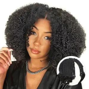 【V PART】】Yawawe Hair Afro Curly V Part Wig Upgrade Glueless Wig Human Hair no Leave Tut Easy Install Thin Part Afro Kinky for Beginners outdoorfun