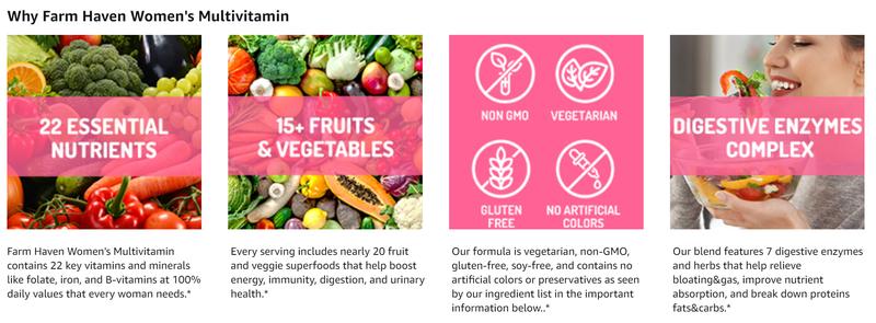 FarmHaven Multivitamin for Women - Whole Food Multivitamin with 22 Es Nutrition sential Nutrients, Supports Energy, Immunity & Heart Health, Dietary Supplement Superior Formula Healthcare Fitness Nutrition Edible Fruits FarmHaven Multivitamin for Women - Whole Food Multivitamin with 22 Es Nutrition sential Nutrients, Supports Energy, Immunity & Heart Health, Dietary Supplement Superior Formula Healthcare Fitness Nutrition Edible Fruits