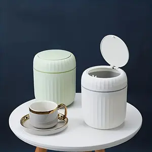 Home Use Lidded Trash Can, Press-Button Mini Garbage Bin, Living Room Coffee Table Small Waste Basket, Office Desk Paper Holder