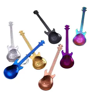 Stainless Steel Rainbow Gold Silver Multicolor Guitar Shaped Teaspoon for Kids Vibrant Design Durable Versatile Use Perfect Gift