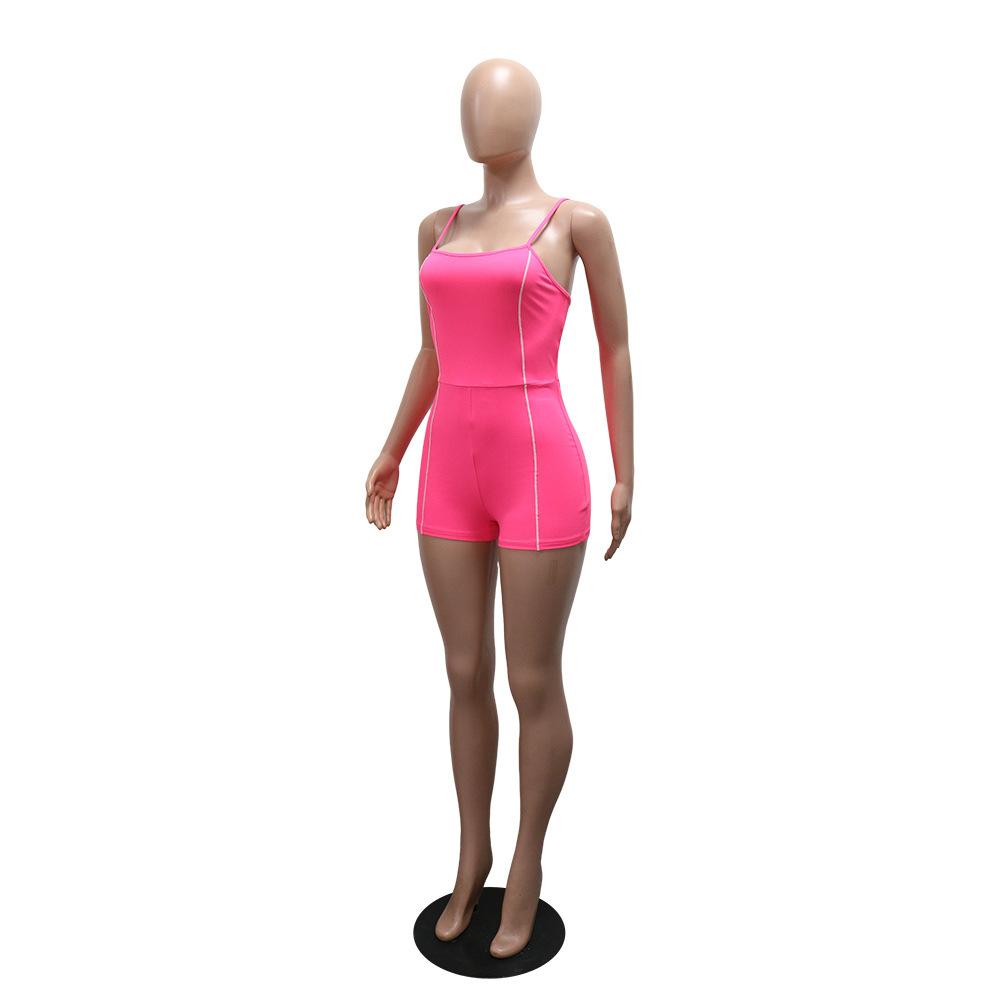 Solid Color Tight Strapless Jumpsuit Short Pants for Women