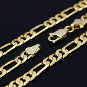 MaxBling81 14K Stamped High-End Premium Quality Gold Plated Brass Figaro Chain Necklace Jewelry Accessory Unisex Men Women - 20" 24" 30"