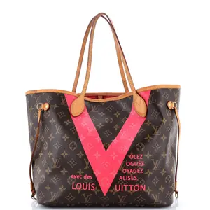 Pre-owned Louis Vuitton Canvas Coated Tote Bags REBAG Neverfull NM Tote Limited Edition Cities V Monogram Canvas MM by Rebag