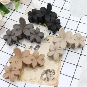 Hawaiian Plumeria Flower Hair Clips 4PCS - Large Non-Slip Matte Claw Clips for Women Strong Hold Beach Accessories (brown, black, gray, apricot)