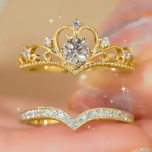 Set of 2 Rings | Elegant Crown Shaped Stone Rings – Fashion Jewelry for Women, Wedding & Party Gift, Perfect for Valentine’s Day & Mother’s Day