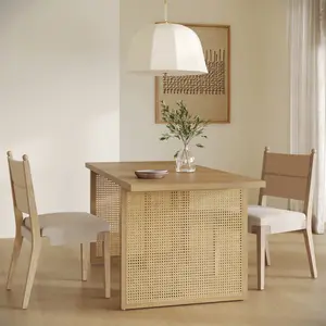Bohemian Natural Wood & Rattan Dining Table Light Brown
