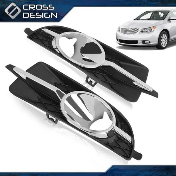 CROSSDESIGN Front Fog Light Plastic Bezel, Right/Left Pair with Chrome Trim, Compatible with 10-2013 Buick Lacrosse