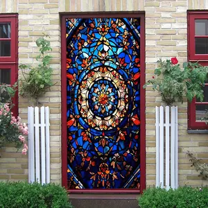 2pcs   Stained Glass Church Window Decorative Wall Stickers Self Adhesive Removable Glass Decals for Living Room Bedroom Decorative Stickers Vintage Art Window Film Holiday Home Decor Stickers  Collag