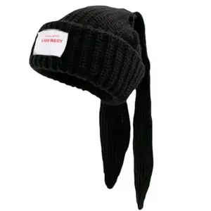 Cute Rabbit Ear Winter Beanie Hat Casual Soft Comfortable Warm Knit Hat for Fall & Winter Fashion Crochet Skull Cap for Men Women