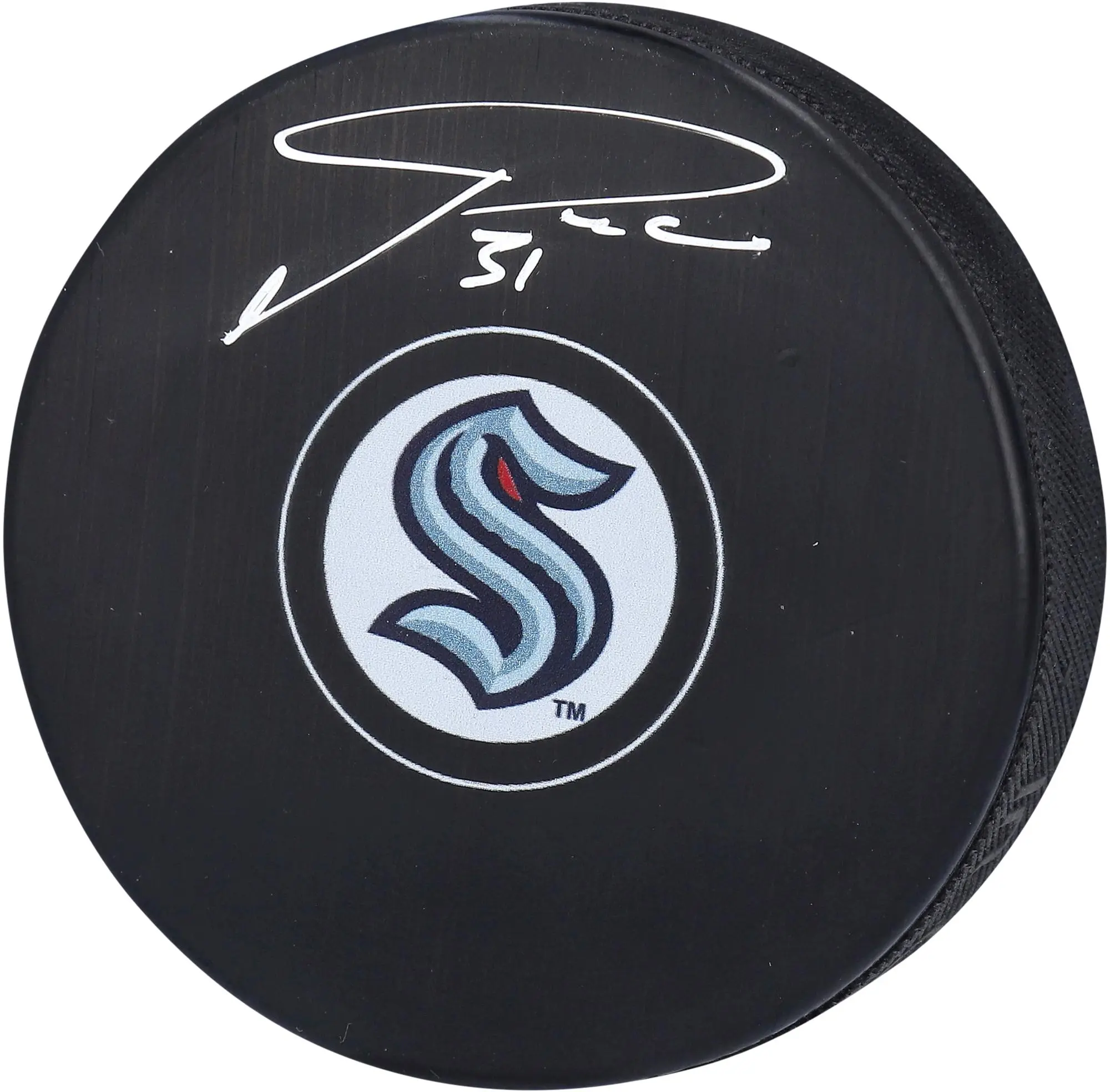 Philipp Grubauer Seattle Kraken Autographed Hockey Puck - Fanatics Authentic Certified