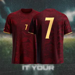 Portuguese Inspired Custom Name & Number Soccer Jersey 2026, Red Gold Fan Football Shirt, Personalized #7 Retro Sportswear, Breathable Crewneck Jersey, Unisex Gift for Soccer Fans